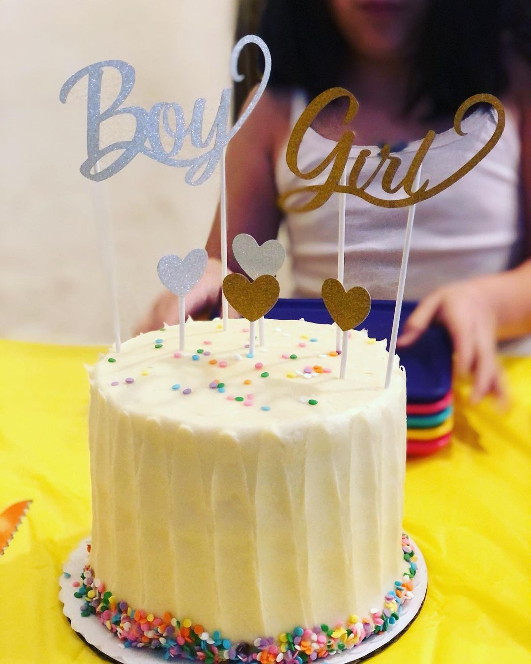 Gender reveal cake not sliced
