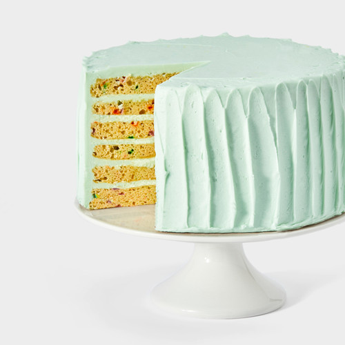 Vanilla Celebration Cake retro blue buttercream frosting