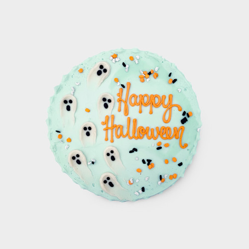 Ghost Deco Cake on Vanilla Celebration - Top Down View